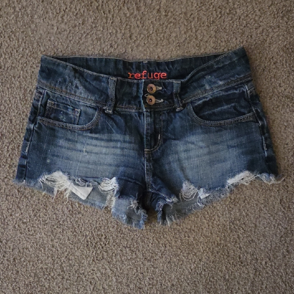 Refuge Women's Distressed Blue Jean Shorts